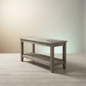 Driftwood entry bench in weathered grey oak