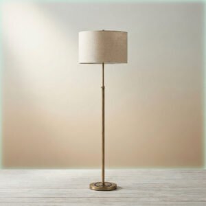 Beacon antique brass floor lamp with linen drum shade