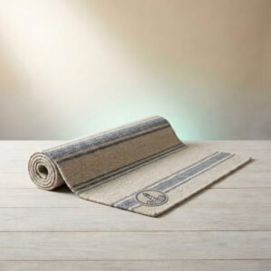 Shoreline hand-knotted wool rug in oatmeal and indigo